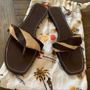 Reformation Serina Asymmetrical Brown Leather Sandals